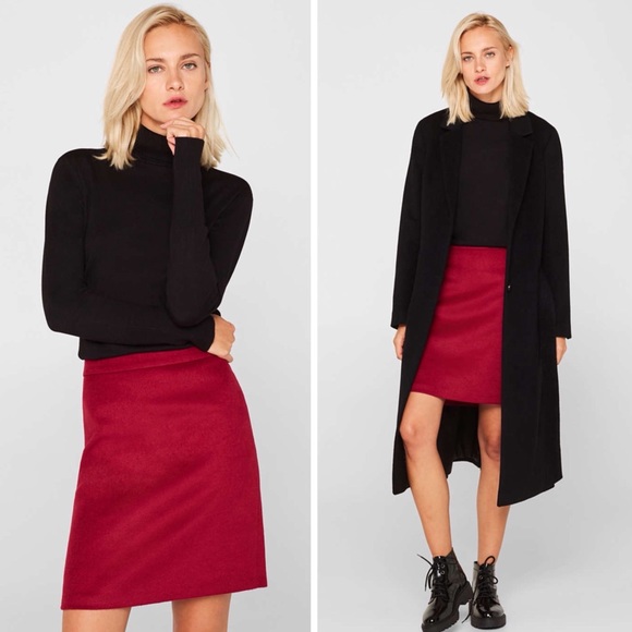 Esprit Deep Red Wool Blend Luxe Skirt - Picture 1 of 8